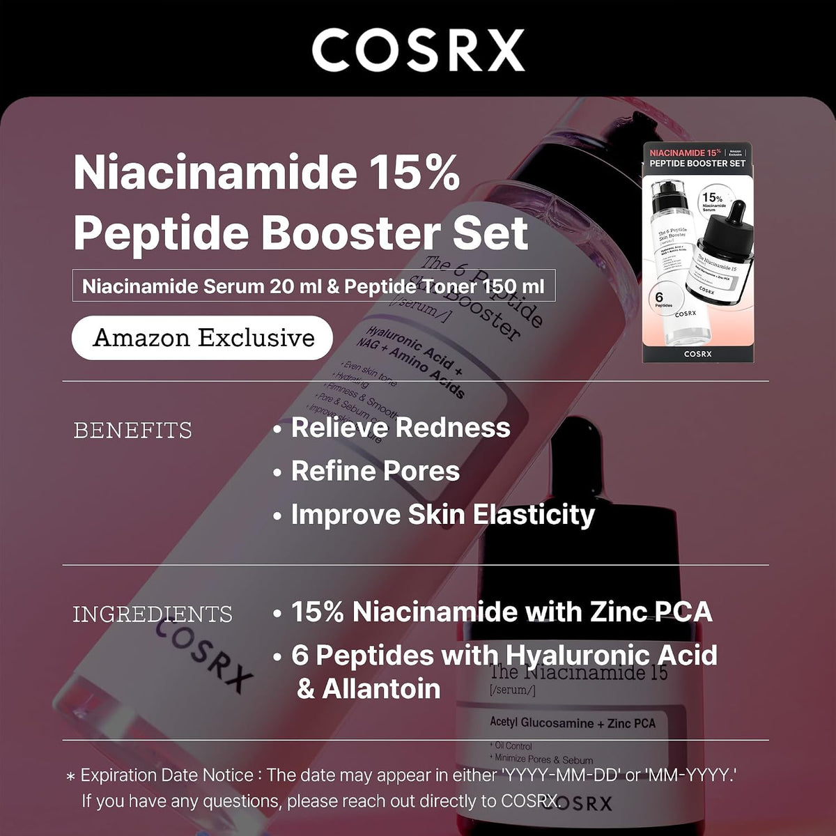 COSRX Niacinamida 15%, Peptide Booster Serum Set, Cuidado de Poros...