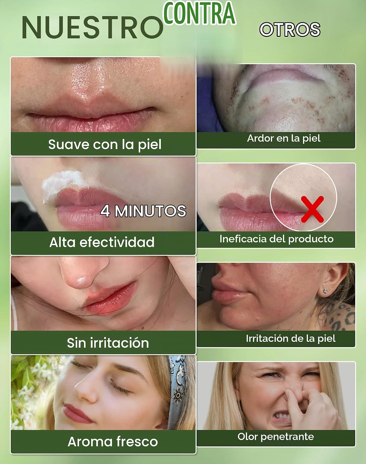 Crema de depilación facial sin dolor para mujeres - Kit 2 en 1 con...