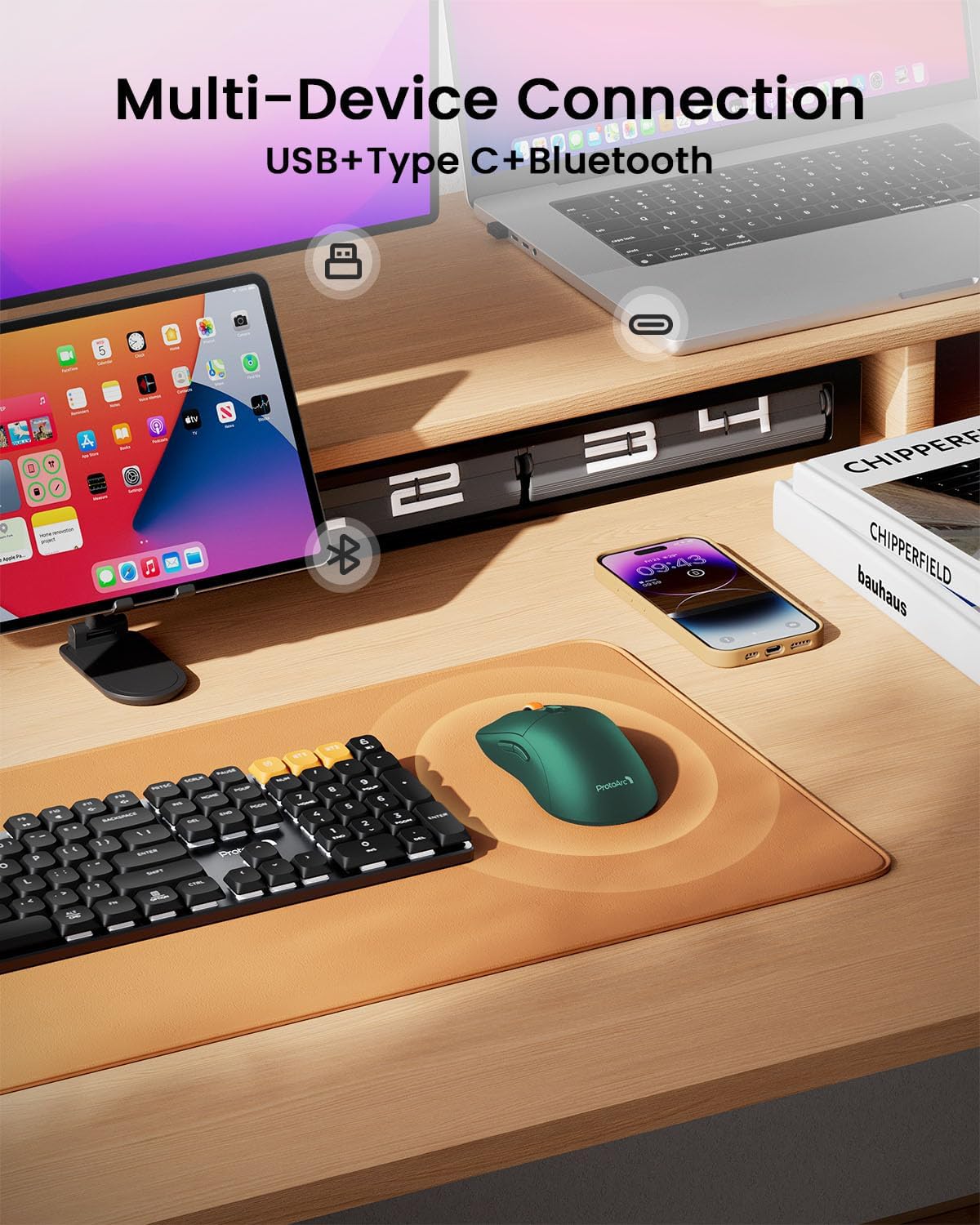 ProtoArc Teclado ergonómico EK01 Plus y ratón inalámbrico Bluetooth...