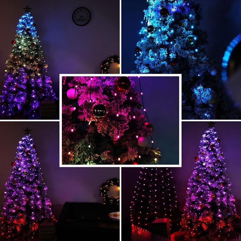 Cadena de luces para árbol de Navidad con anillo, control remoto in...