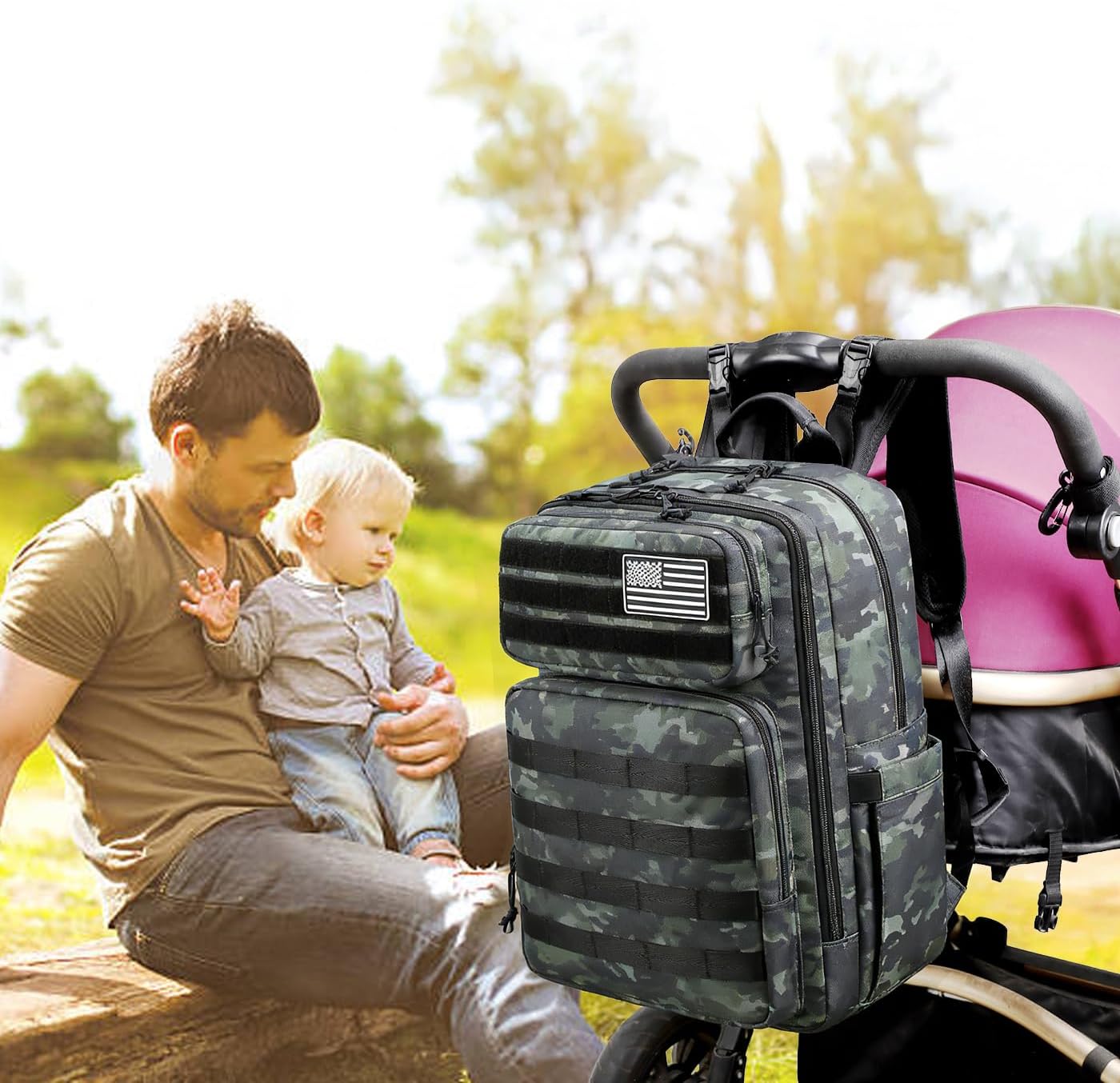 LORADI Mochila grande para pañales para papá, estilo táctico, camuf...