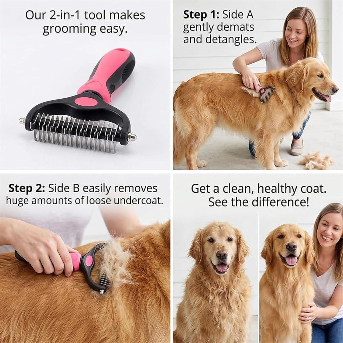 Pet Pro - Herramienta de aseo personal, cepillo para perros 2 en 1...