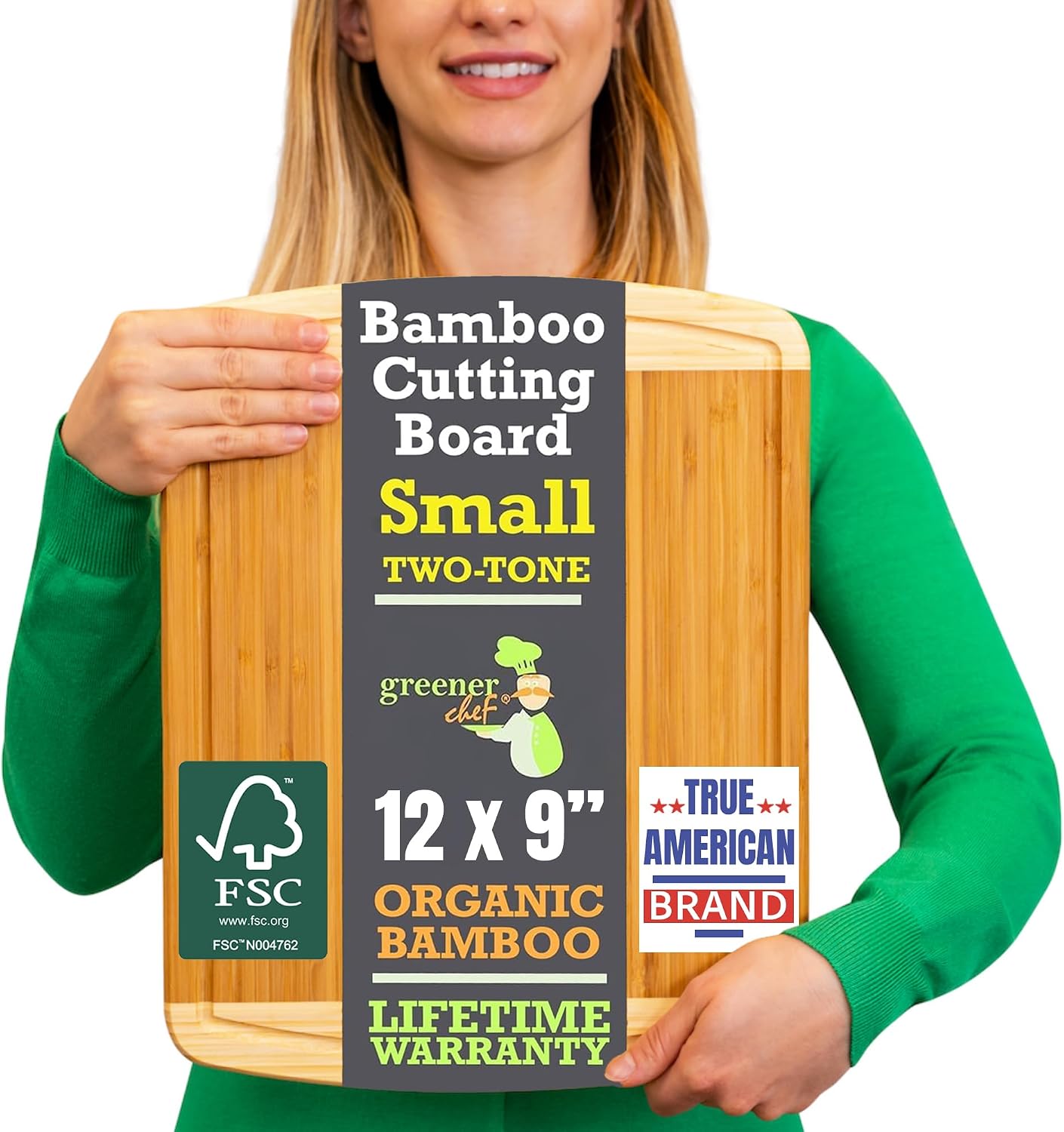 GREENER CHEF Tabla de cortar pequeña de bambú de 12 pulgadas con re...