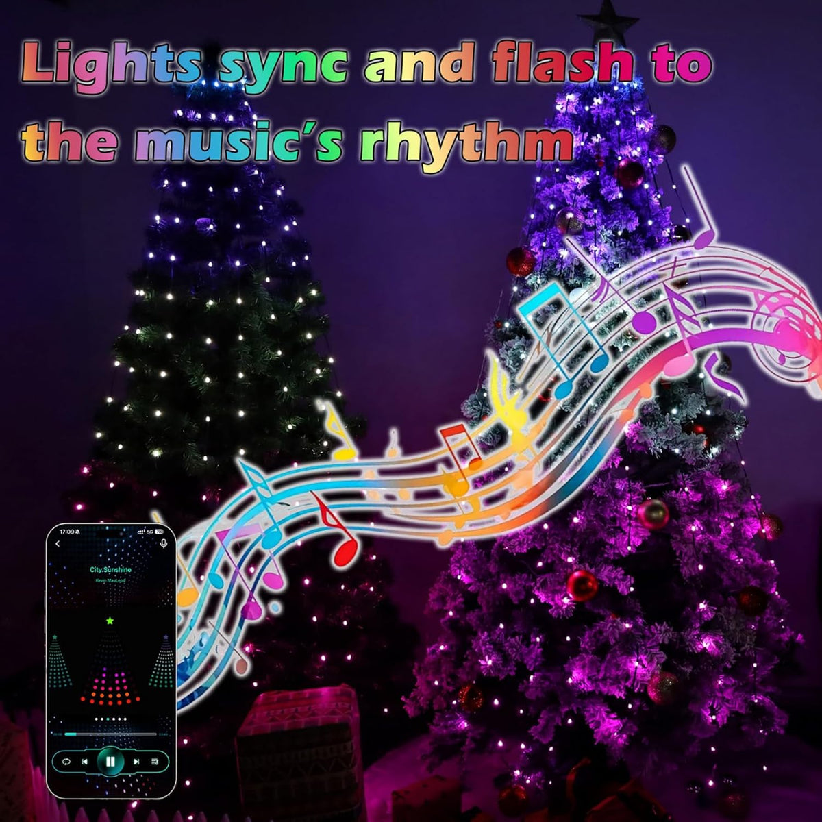 KANCOKIT Guirnalda de luces para árbol de Navidad, 200 LED, 6.6 pie...