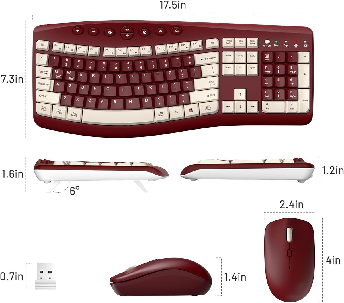 Teclado inalámbrico y ratón Combo silencioso ergonómico diseño curv...