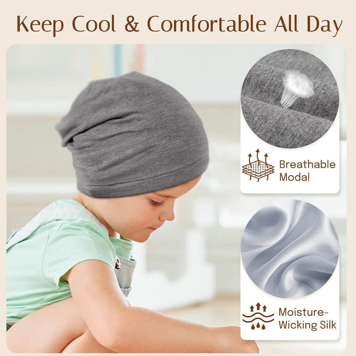 OLESILK Gorro de bebé de seda 6-12 meses: 100% seda de morera y mod...