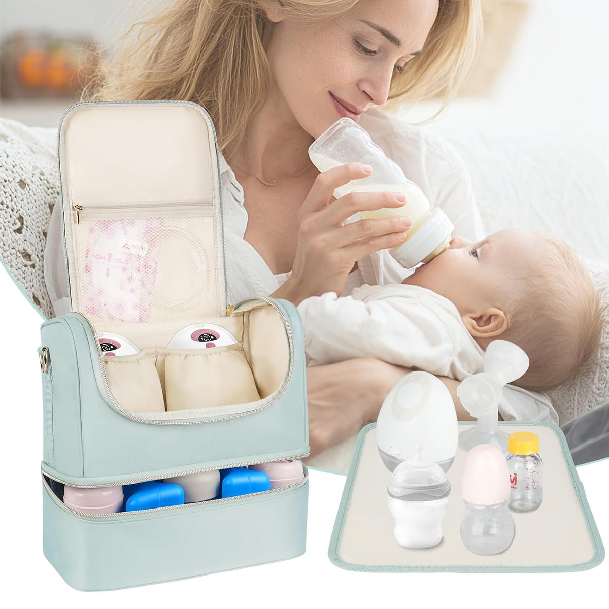 Jaffzora Bolsa de extractor de leche portátil con compartimento enf...