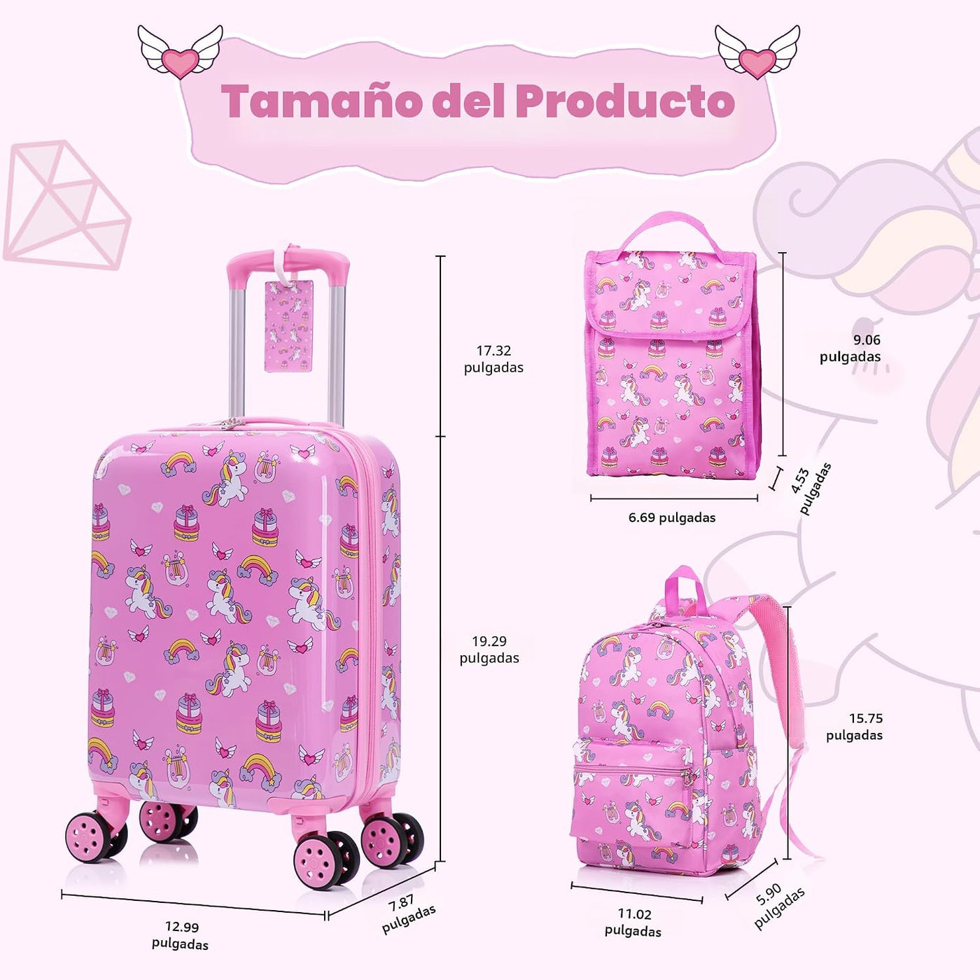 Juego de equipaje para niños de 16 pulgadas con ruedas giratorias,...