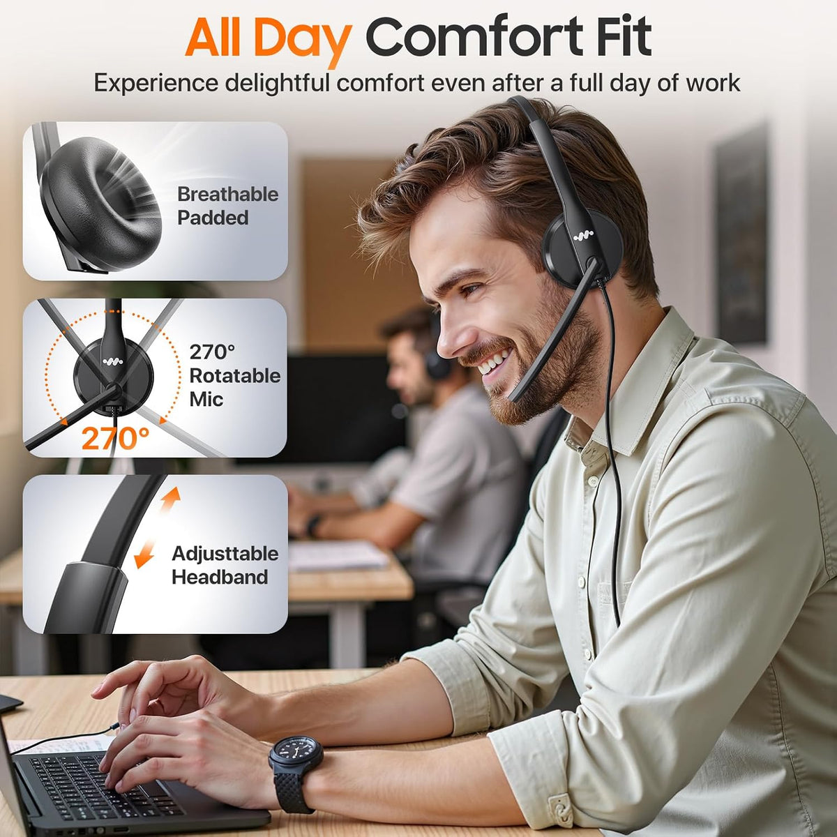 Necode Auriculares USB con micrófono para PC, auriculares con cable...