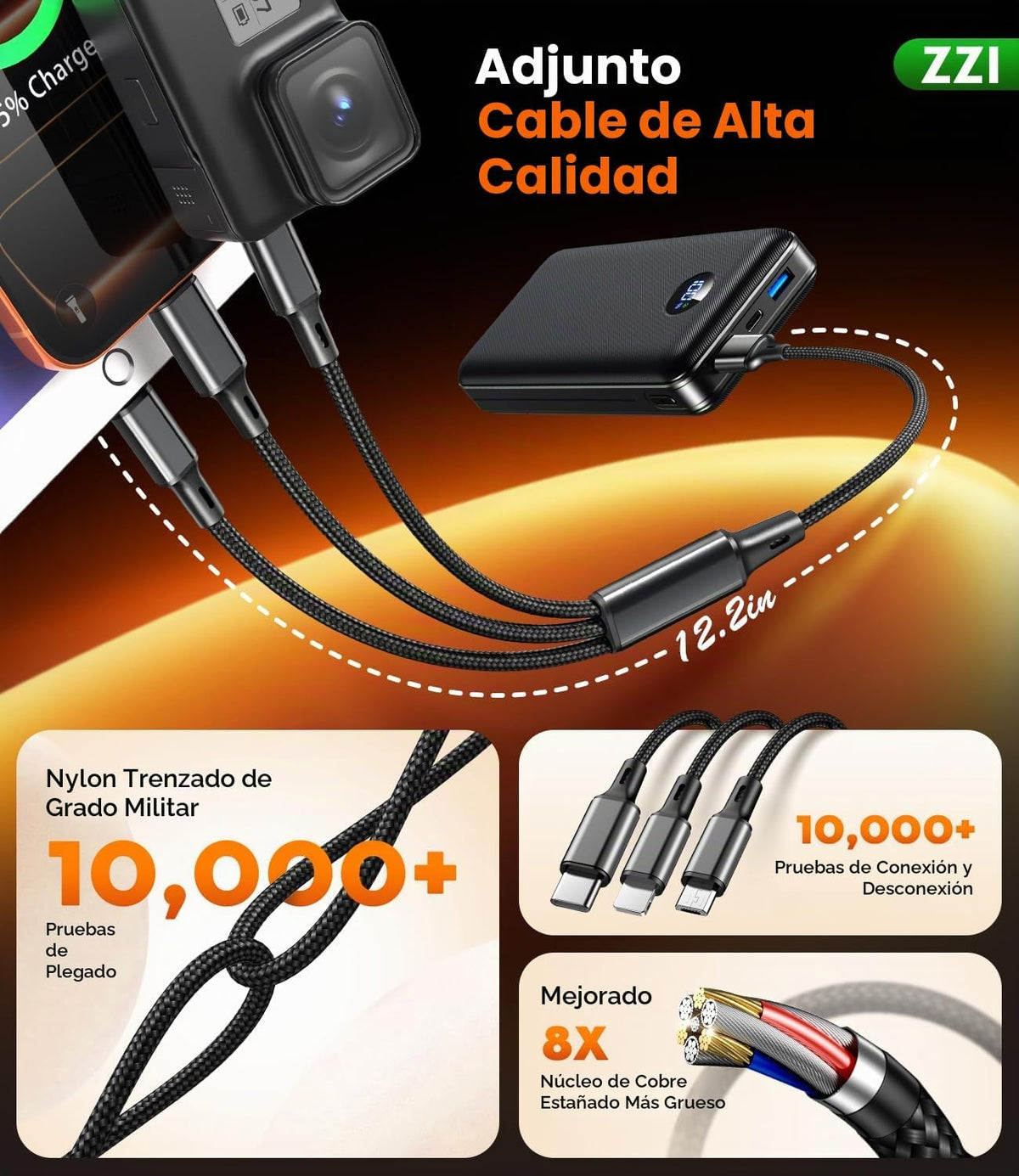 ZZI Cargador portátil Power Bank 60000mAh, 22.5W PD Paquete de bate...