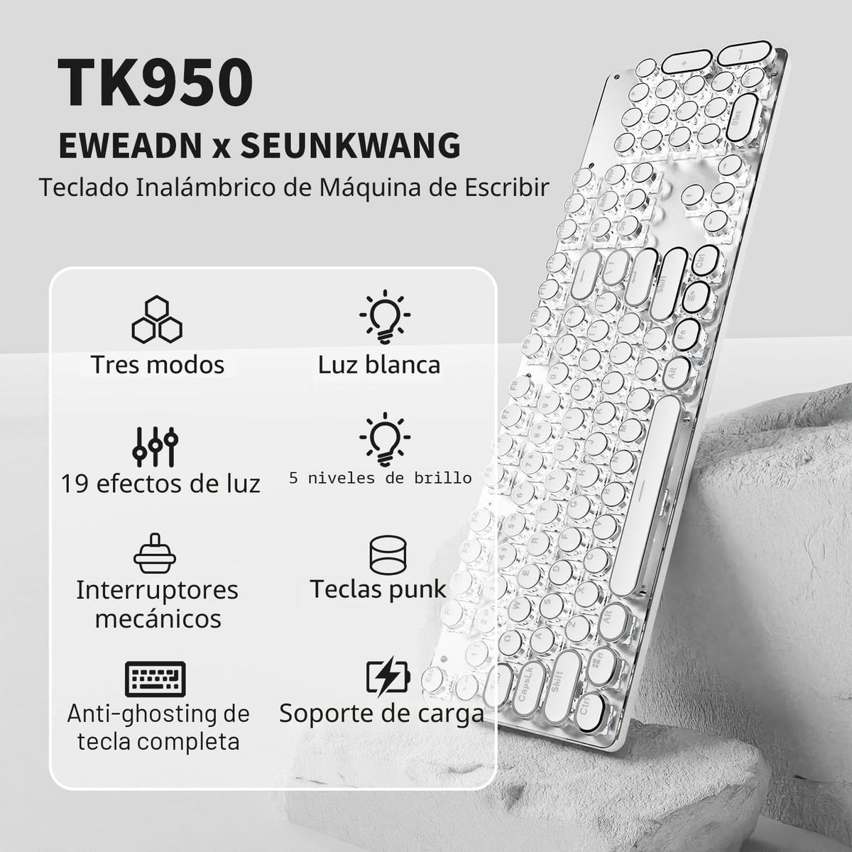 SEUNKWANG EWEADN TK950 Teclado de máquina de escribir inalámbrico m...
