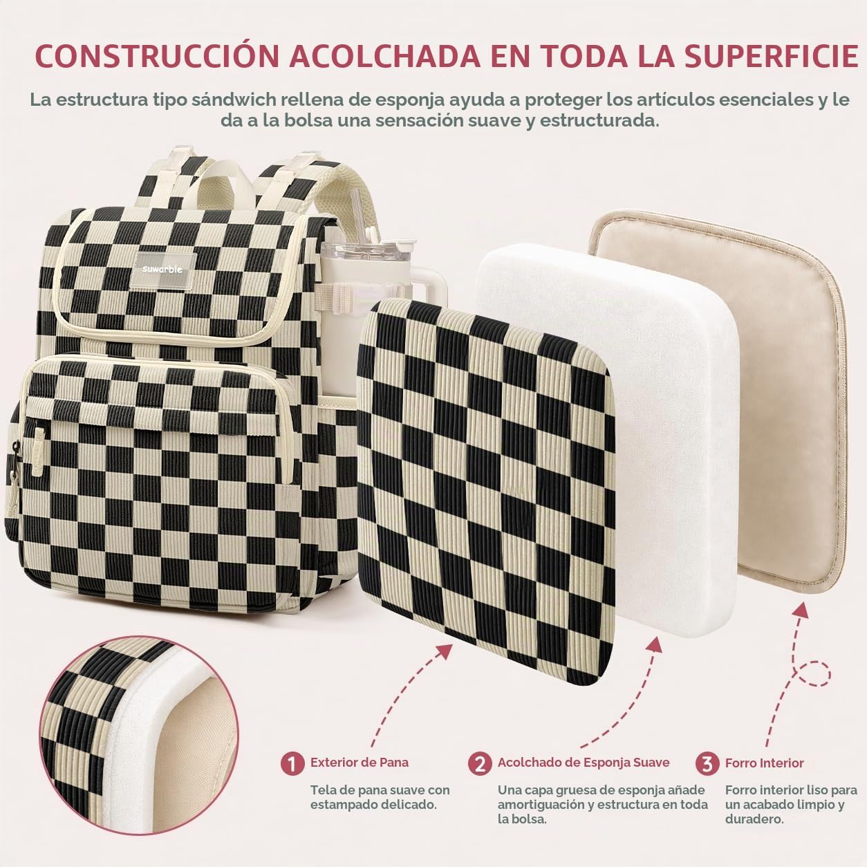 suwarble Mochila grande de pana para pañales para mamá, mochila de...