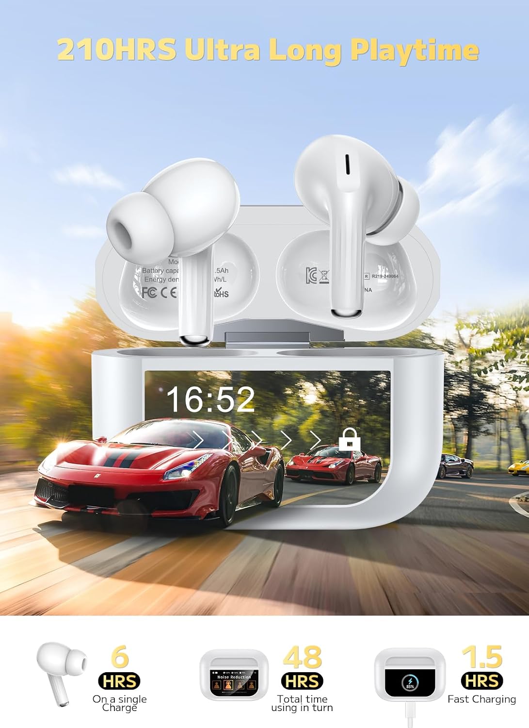 Auriculares inalámbricos, auriculares inteligentes con pantalla tác...