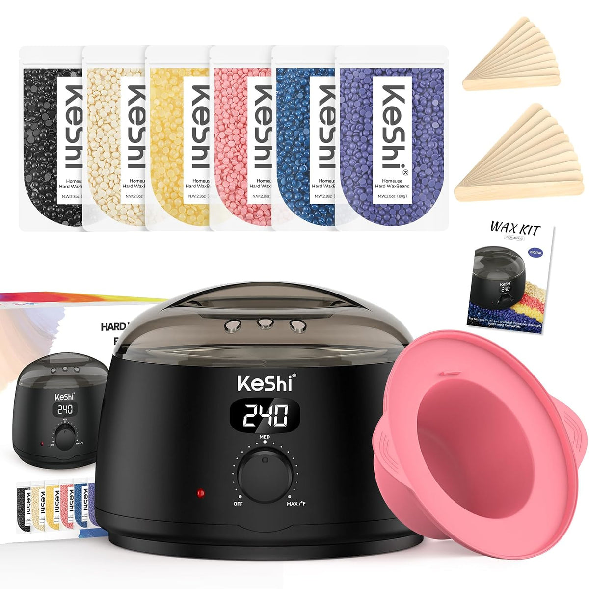 KeShi Kit de depilación para mujeres y hombres, calentador de cera...