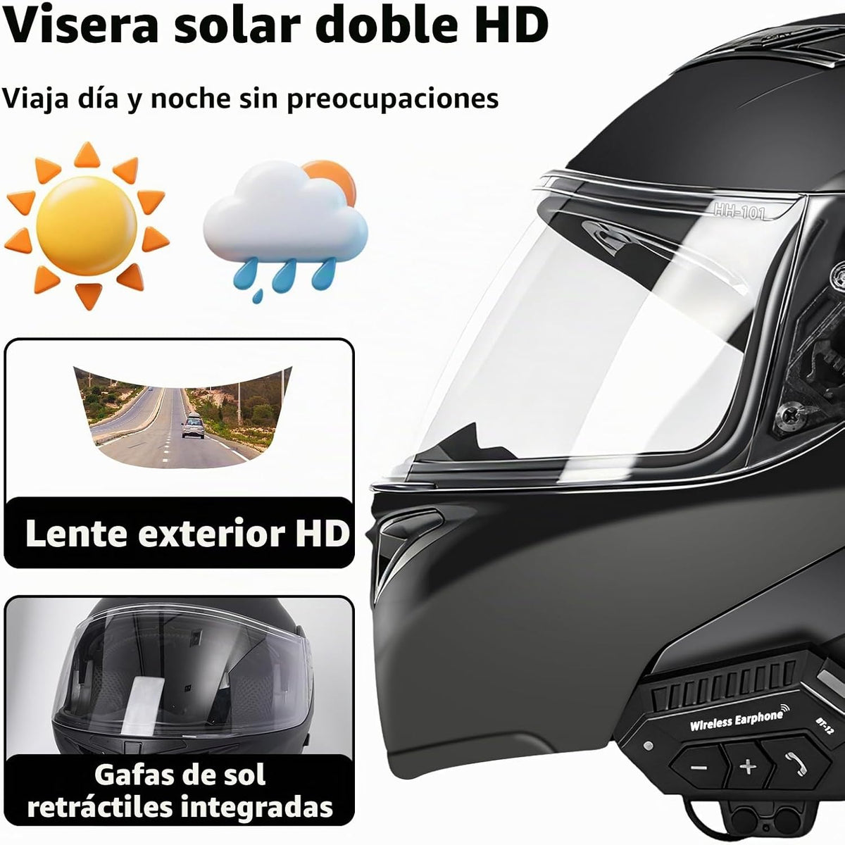 Casco de motocicleta Bluetooth modular, NVSIO, con aprobación DOT F...