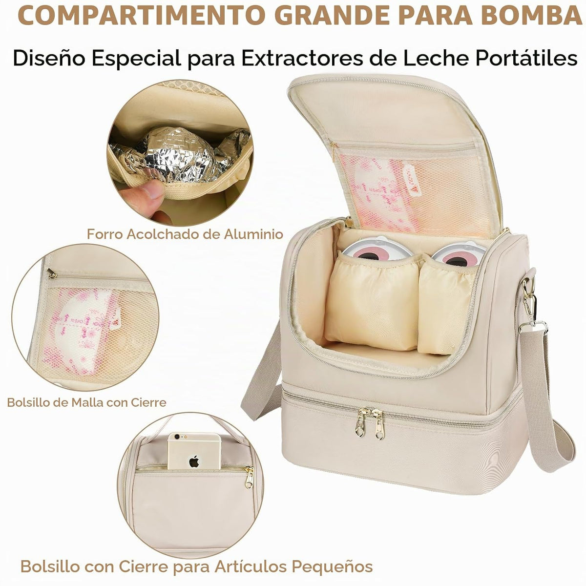 Jaffzora Bolsa de bomba portátil con compartimento refrigerante par...