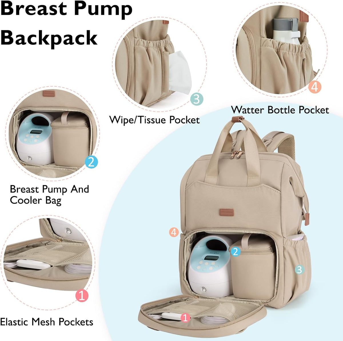 mommore Mochila para pañales, mochila para extractor de leche para...