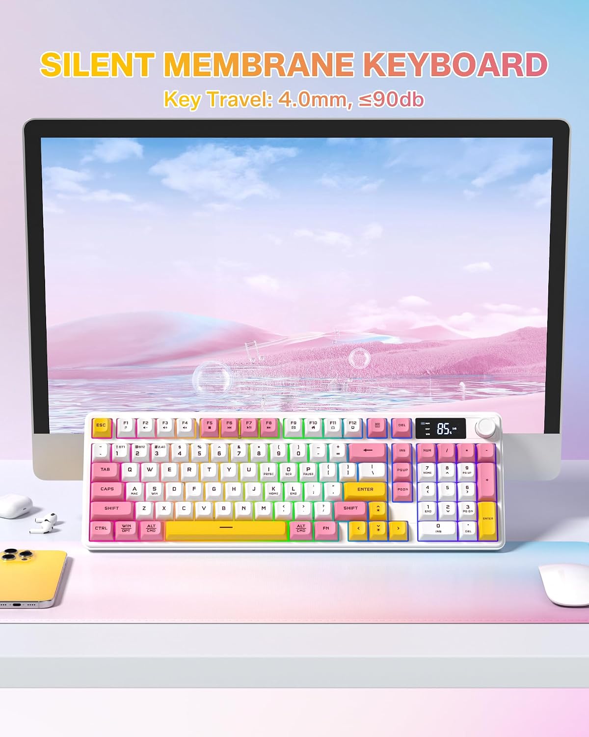 Keymatic Teclado para juegos Teclado cremoso inalámbrico con perill...