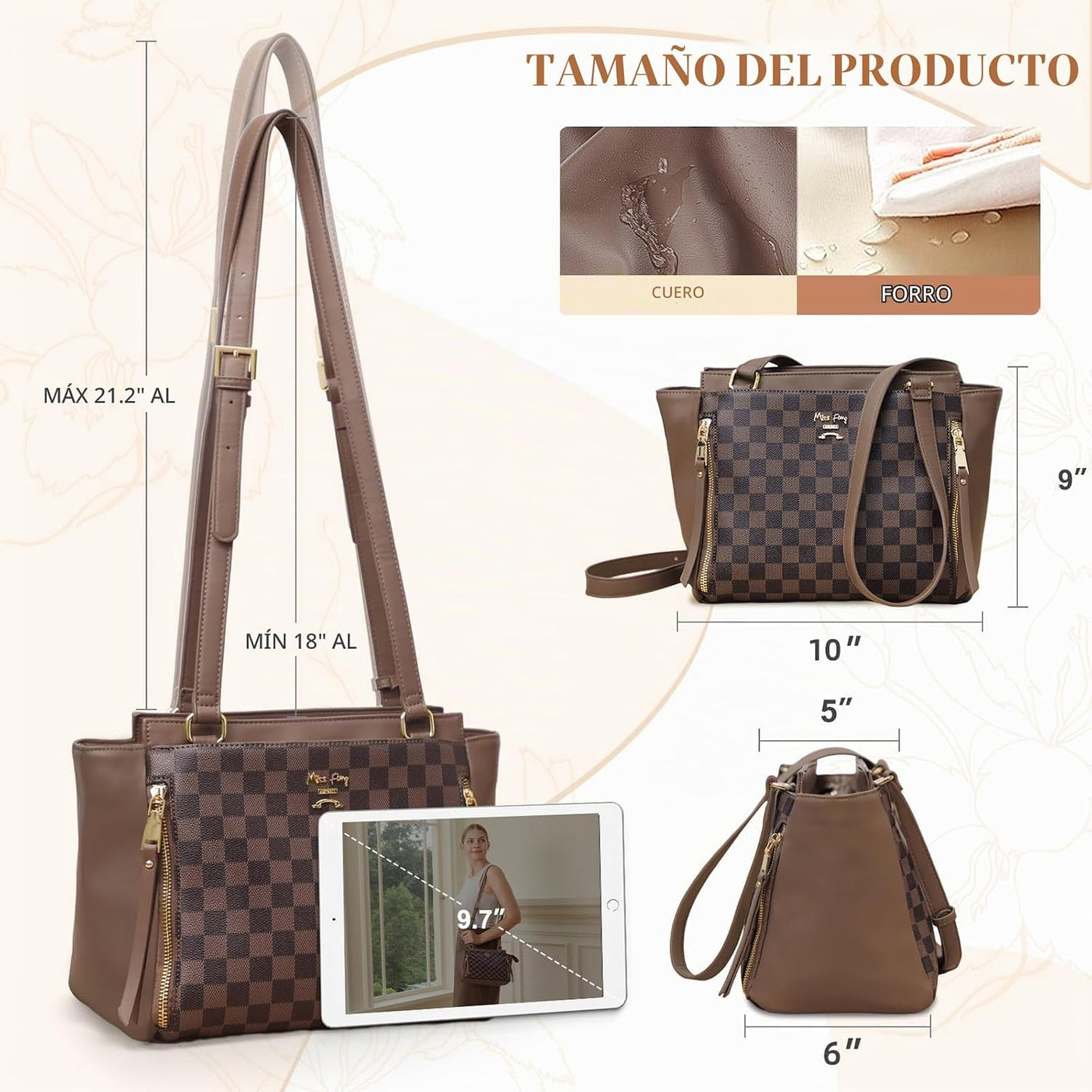 miss fong Bolsa de pañales pequeña de cuero para mujer, bolso de pa...