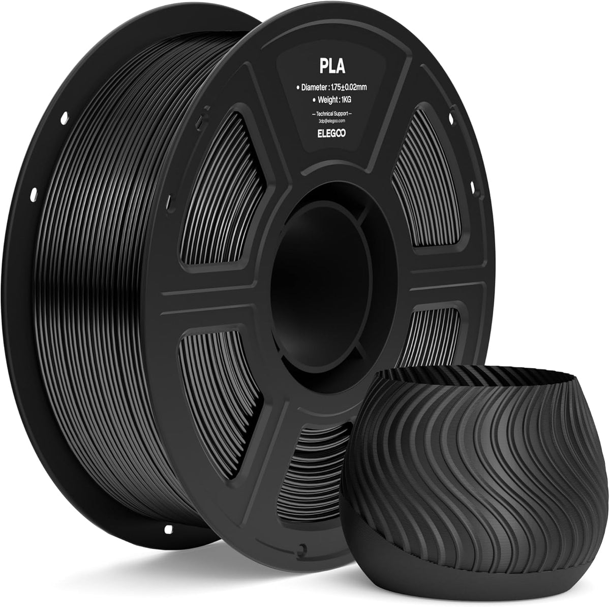 ELEGOO Filamento PLA para impresora 3D de 0.07 in, color negro, 2.2...