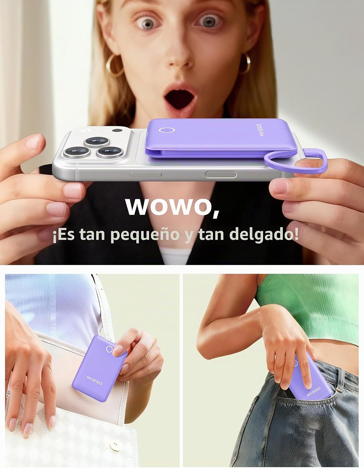 Mini cargador portátil de 10000 mAh con cable integrado, paquete de...
