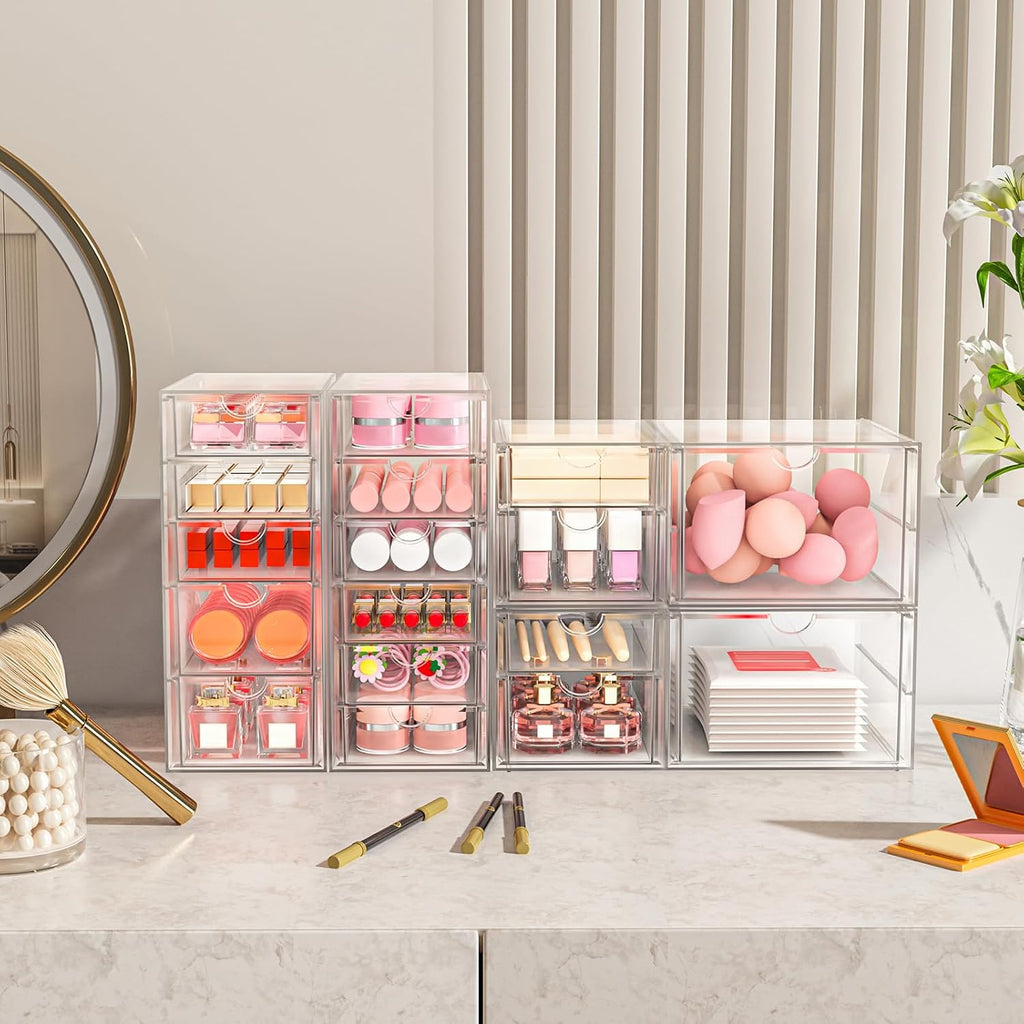 ARSTPEOE Organizador de maquillaje acrílico con 17 cajones (4 juego...