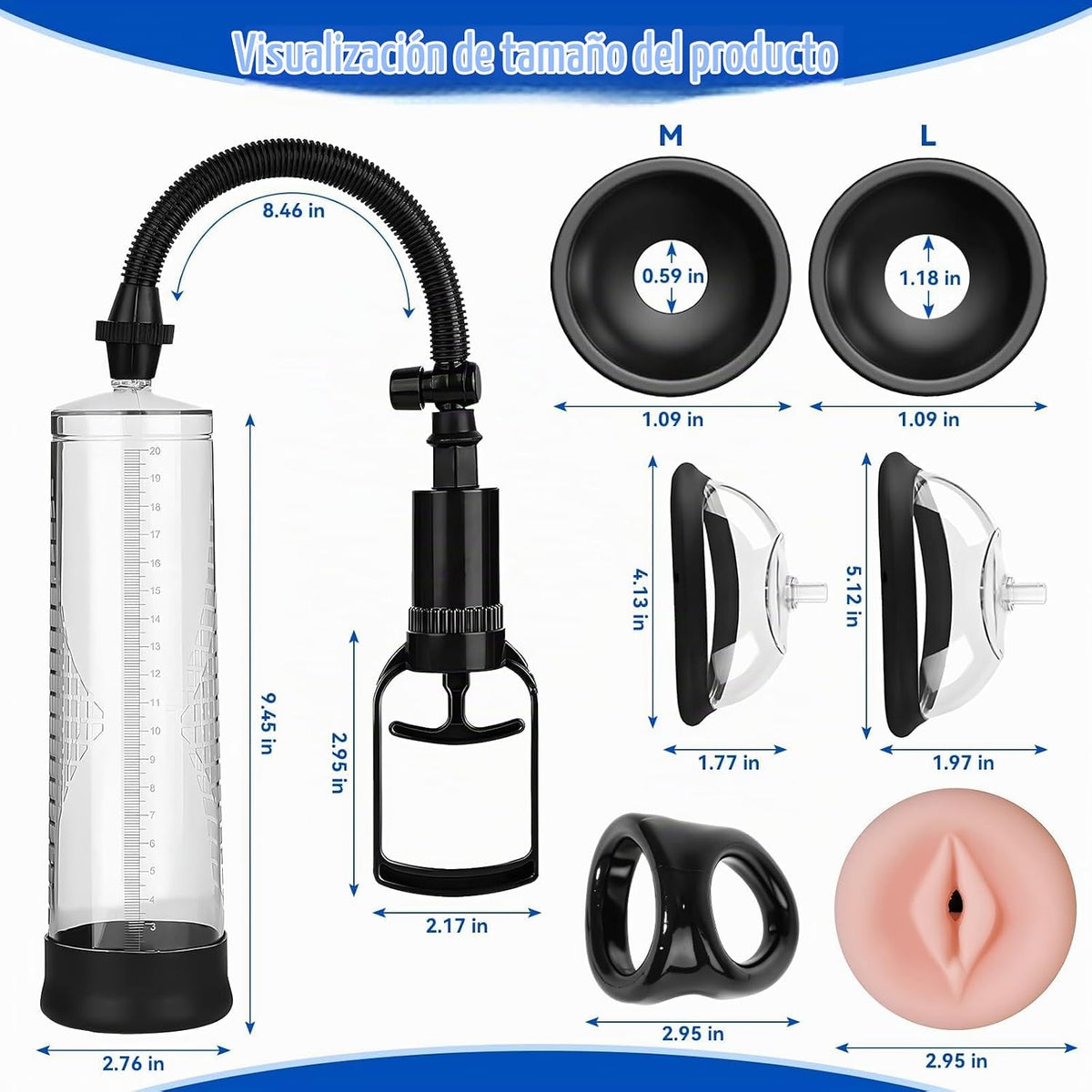 Bomba de pene bomba de coño 2 en 1 juguete para adultos, extensor d...