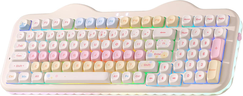 YUNZII Teclado mecánico inalámbrico C98 Cute Cake (beige, interrupt...