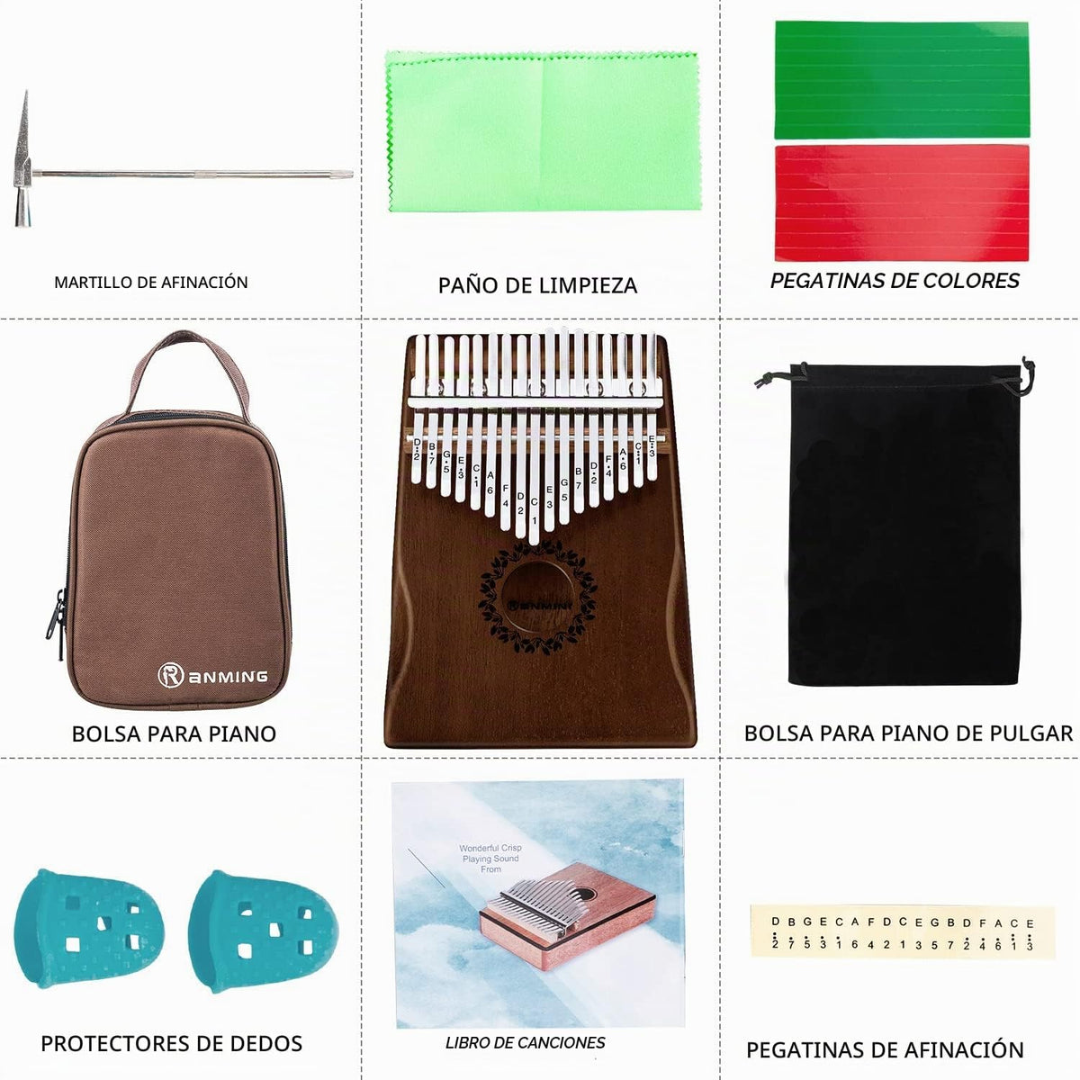 RANMING Piano de pulgar Kalimba de 17 teclas, piano de dedo de caob...