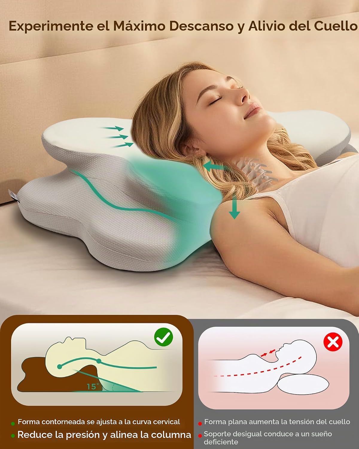 Feagar Almohada cervical para el cuello, almohada de espuma viscoel...