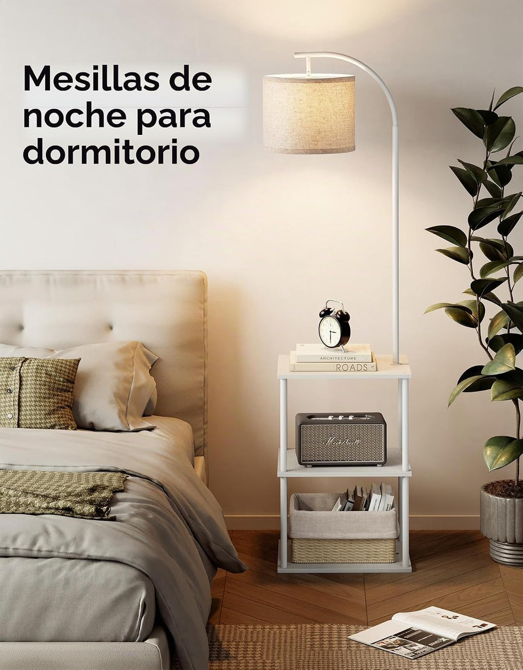 PARTPHONER Lámpara de pie con mesa, mesita de noche con lámpara, me...