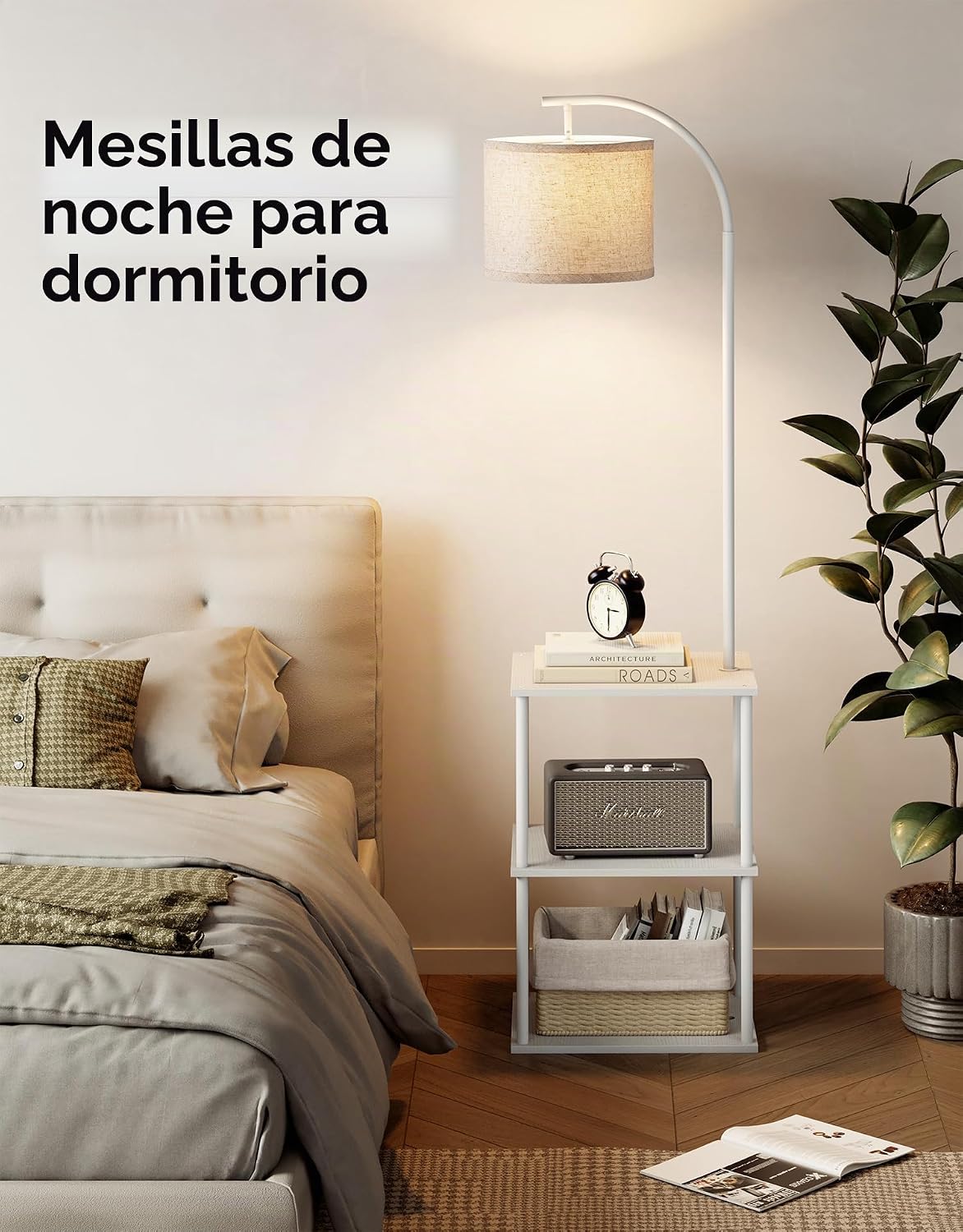 PARTPHONER Lámpara de pie con mesa, mesita de noche con lámpara, me...