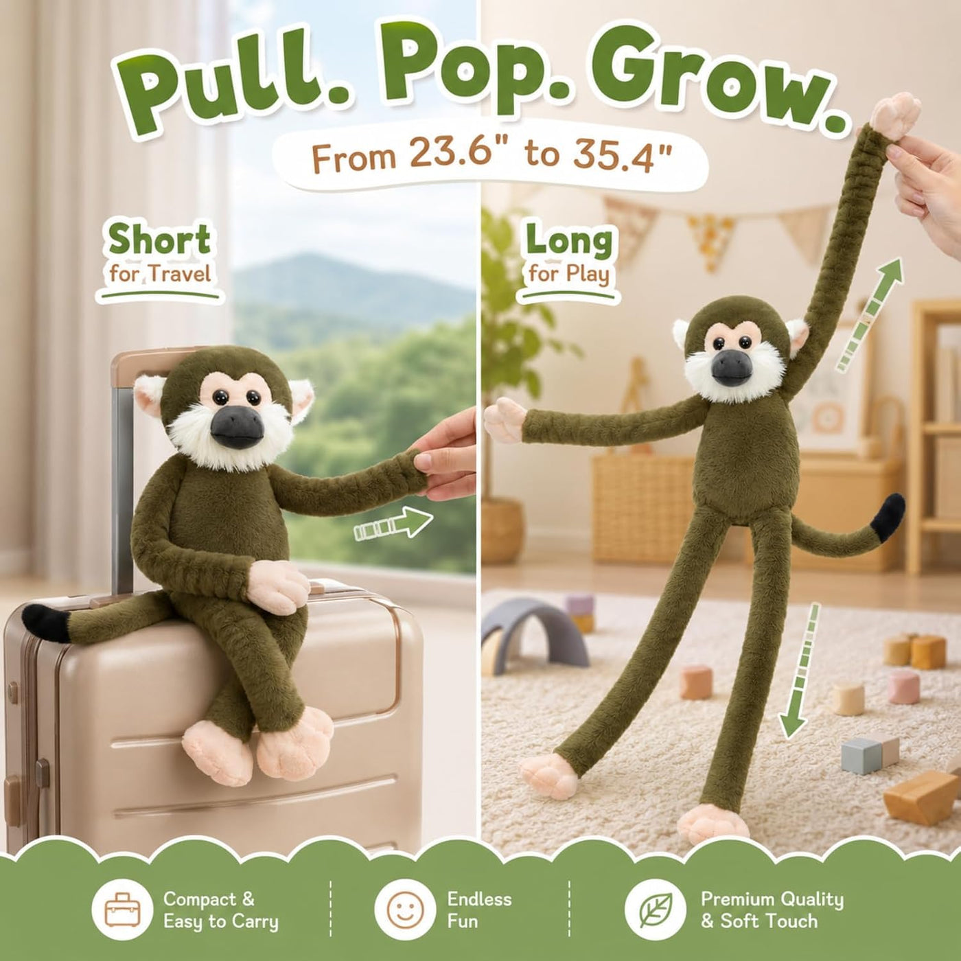 MorisMos Animal de peluche de mono ardilla, juguete de peluche con...