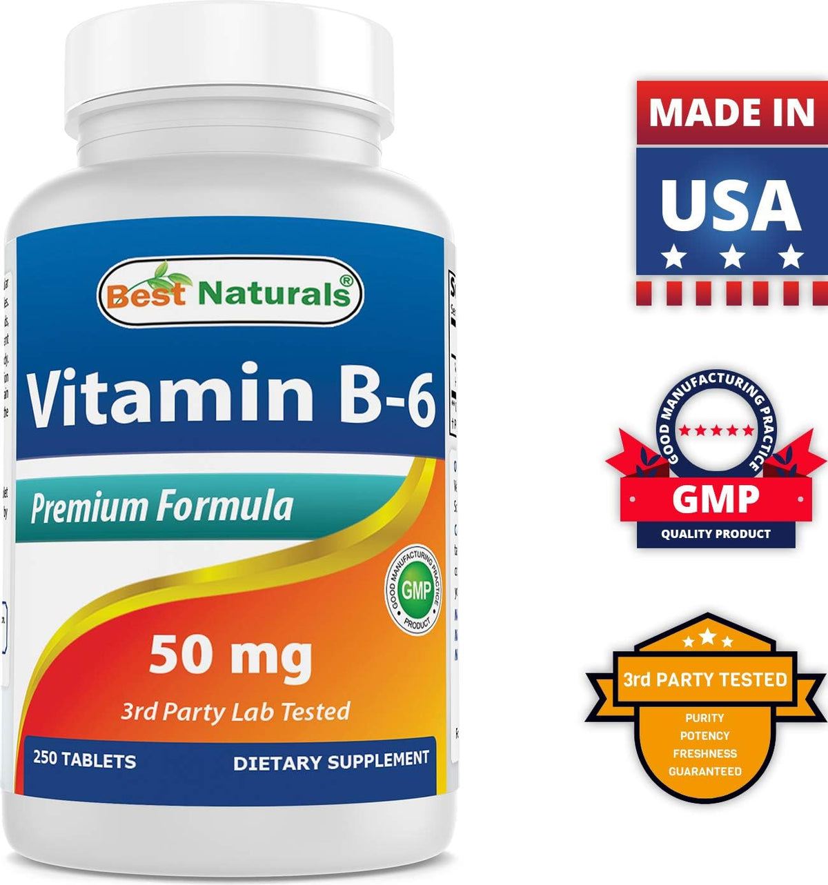 Best Naturals Vitamina B6 50 mg 250 tabletas (250 unidades (paquete...
