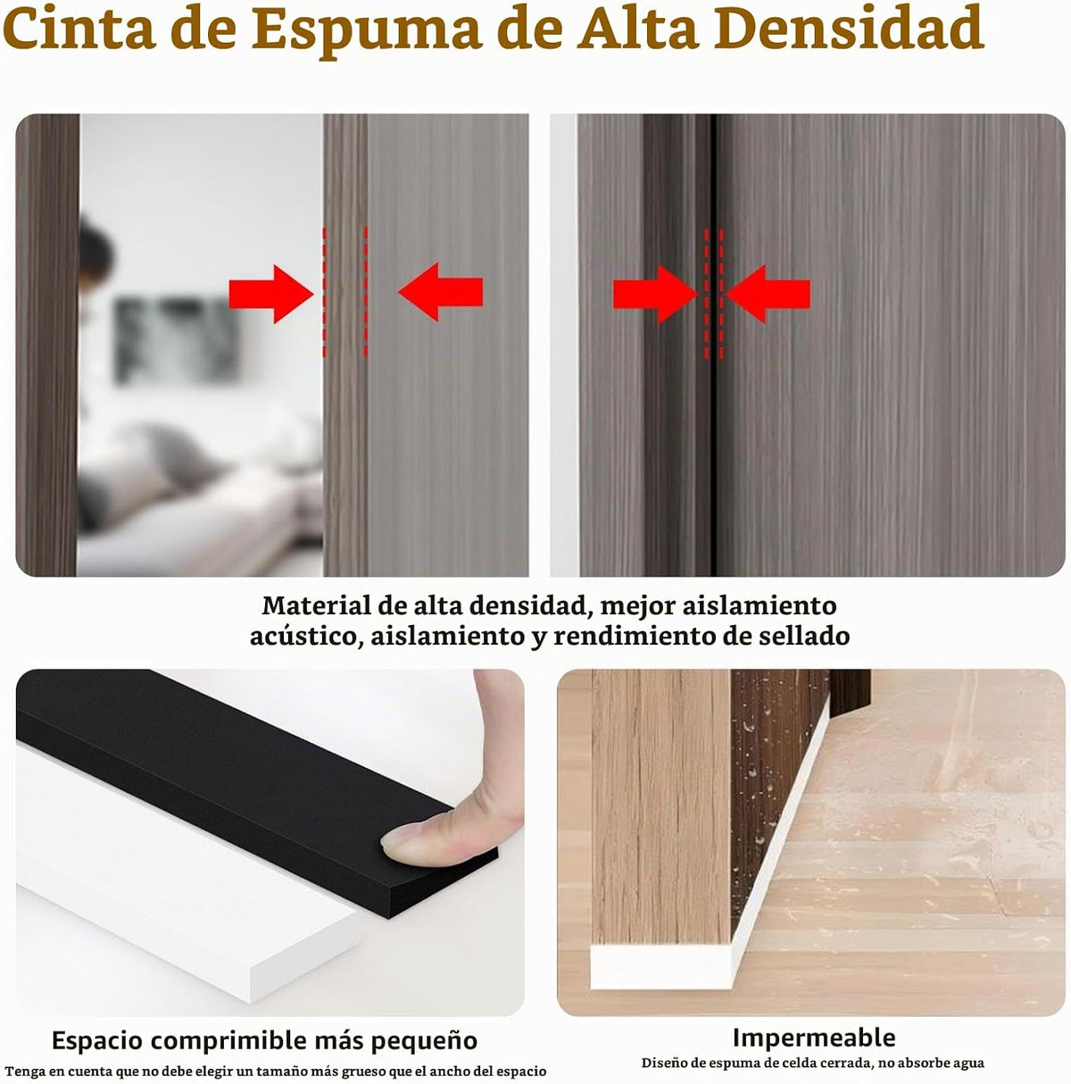 Cinta de sellado de espuma resistente a la intemperie de 16.4 pies,...