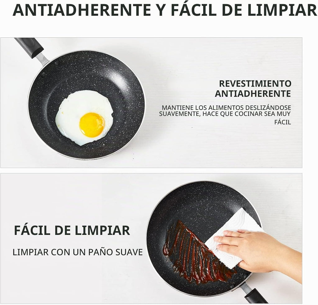 RATWIA - Juego de 3 sartenes antiadherentes para placa de inducción...