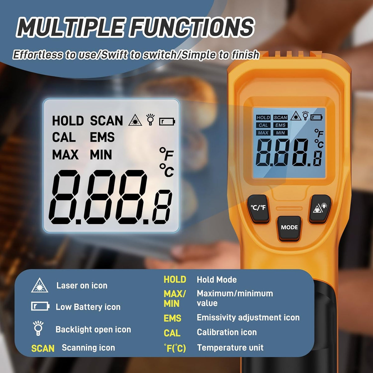 Ahosoutly Termómetro infrarrojo Pistola de temperatura láser -58 ℉...