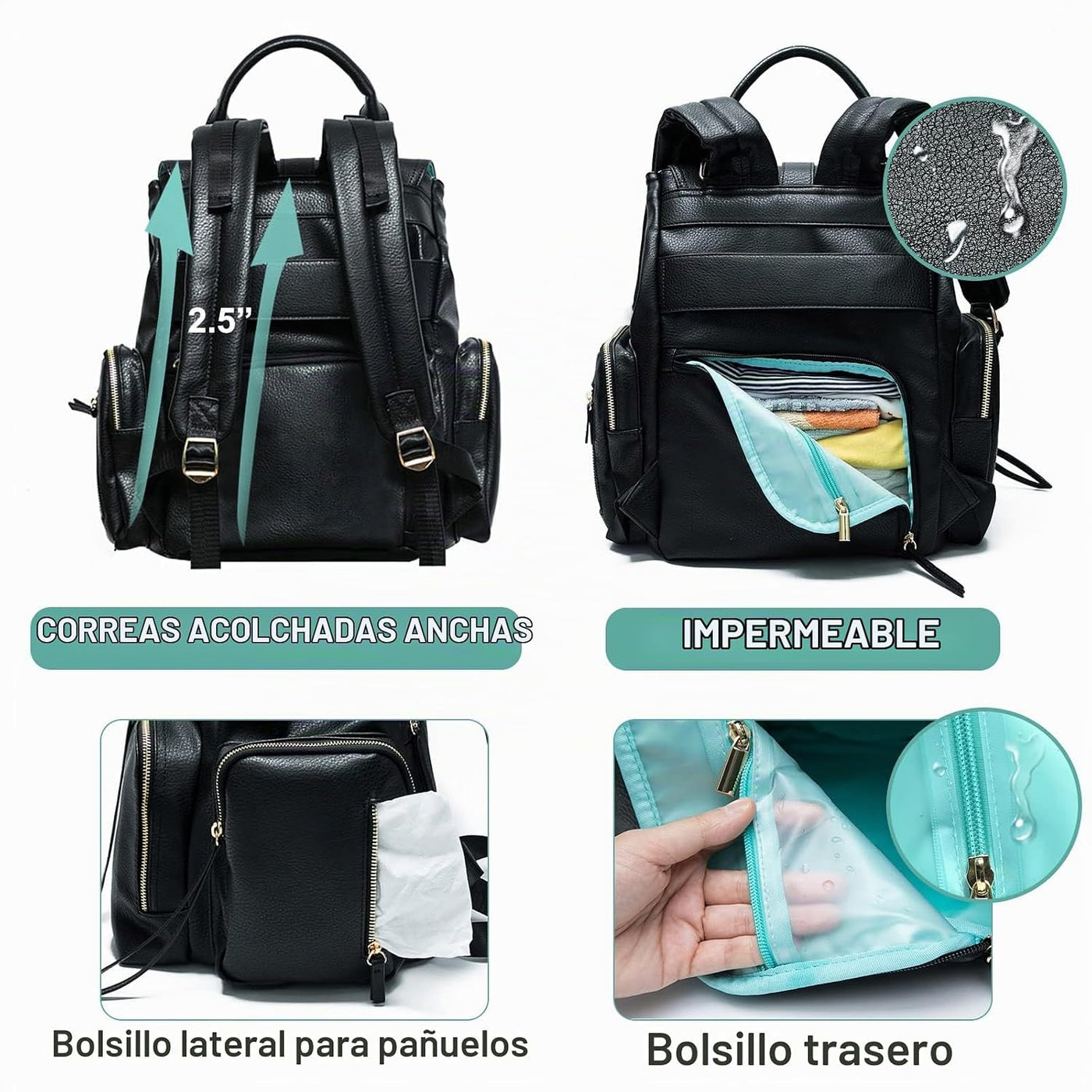 Mochila para pañales Mominside, mochila de cuero para mujer, bolsa...