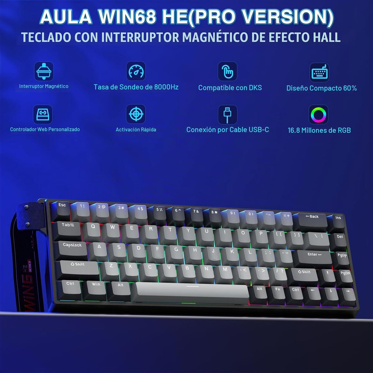 AULA WIN68 HE PRO - Teclado para Juegos con Efecto Hall y Interrupt...