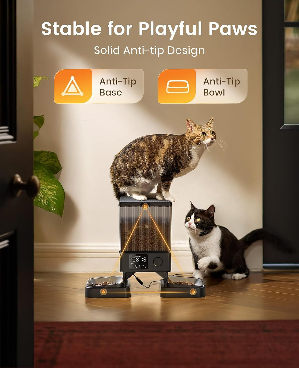 oneisall Comedero automático para gatos para 2 gatos, 20 tazas\/5 L...