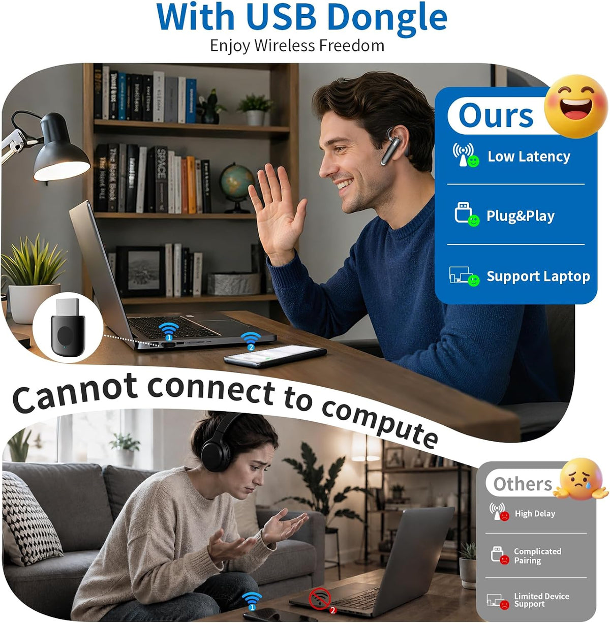 Xoruezls Auriculares Bluetooth 6.1, auricular inalámbrico con dongl...