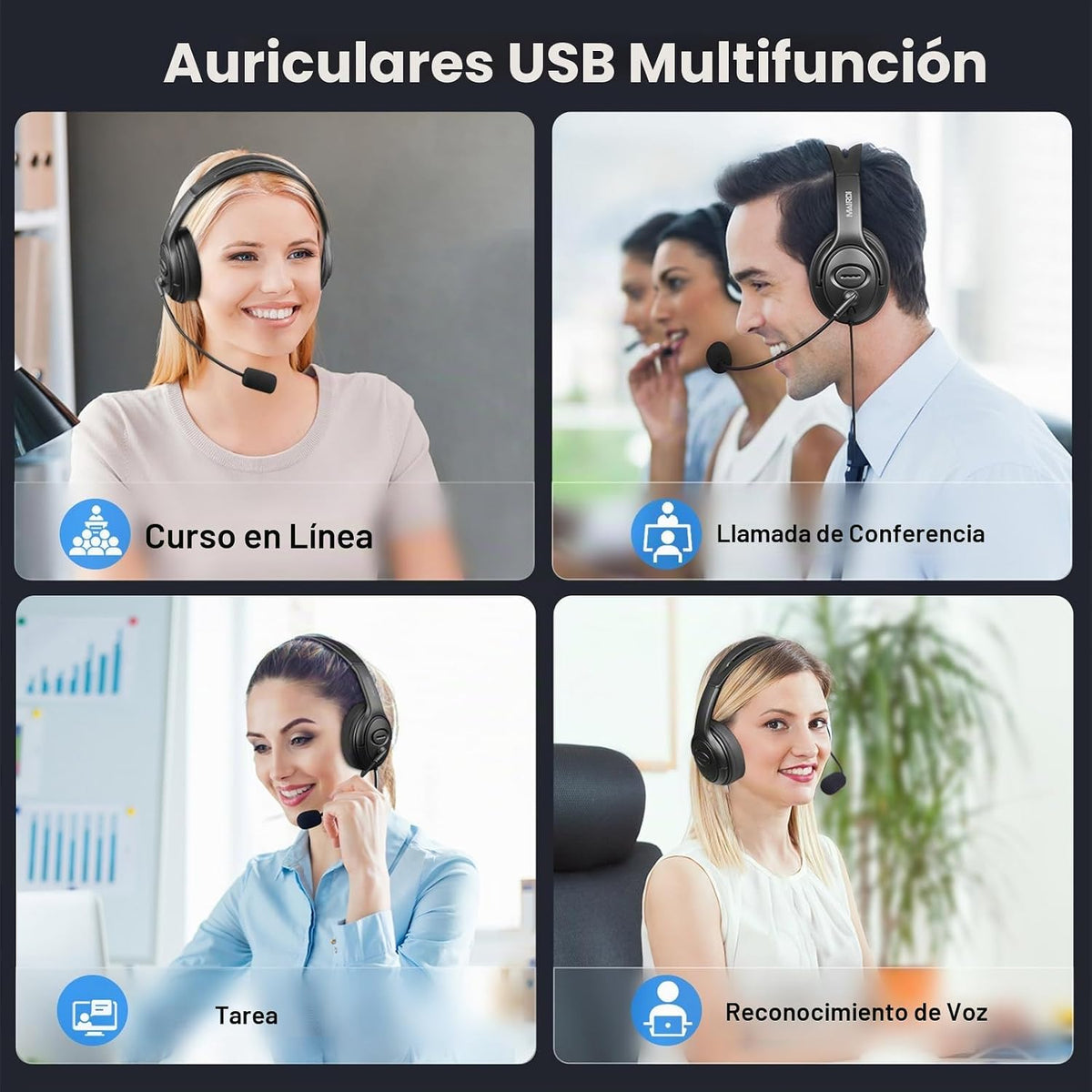 MAIRDI Auriculares USB con micrófono para PC, auriculares de comput...