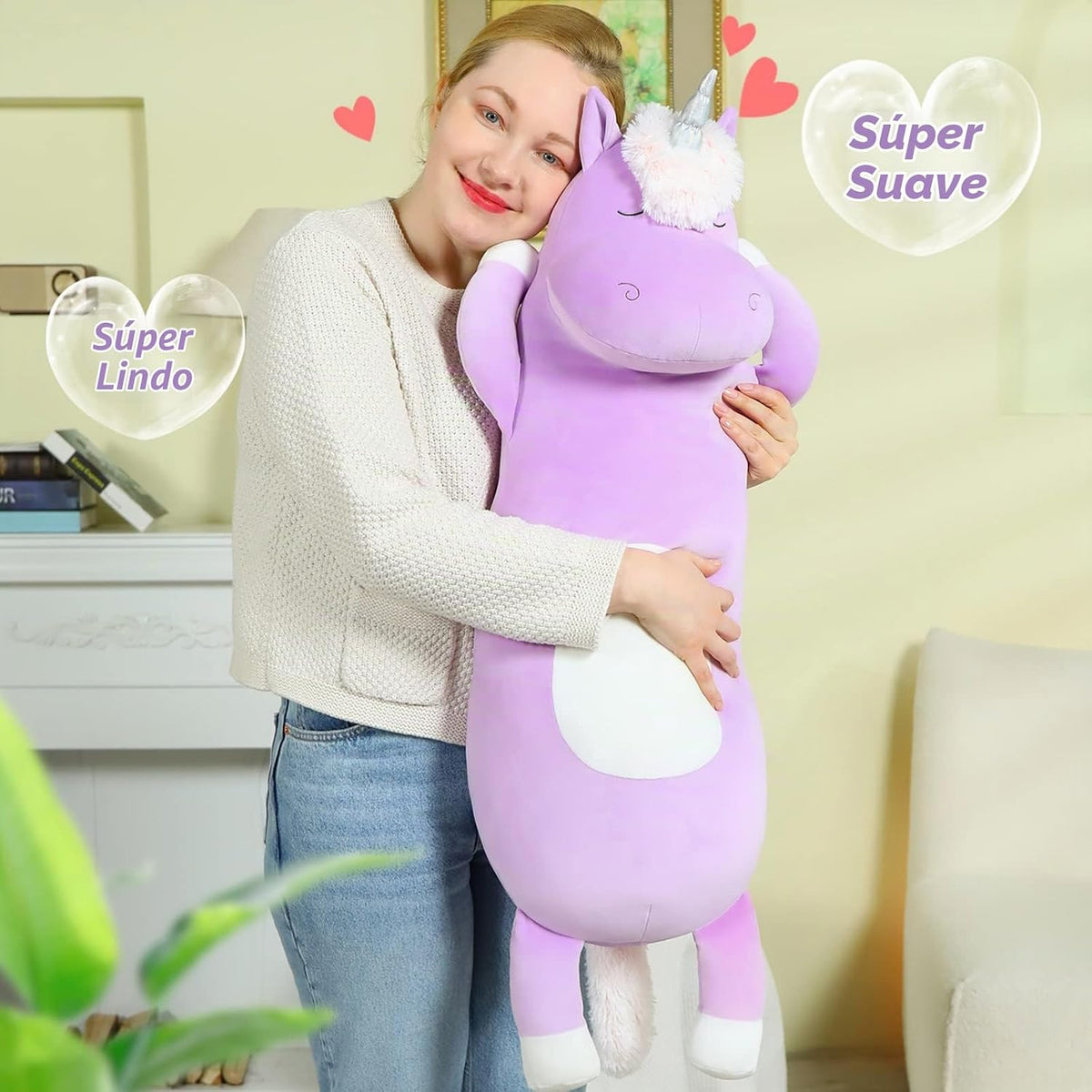 MorisMos Gran Animal de Peluche de Unicornio de 3 pies, Almohada de...