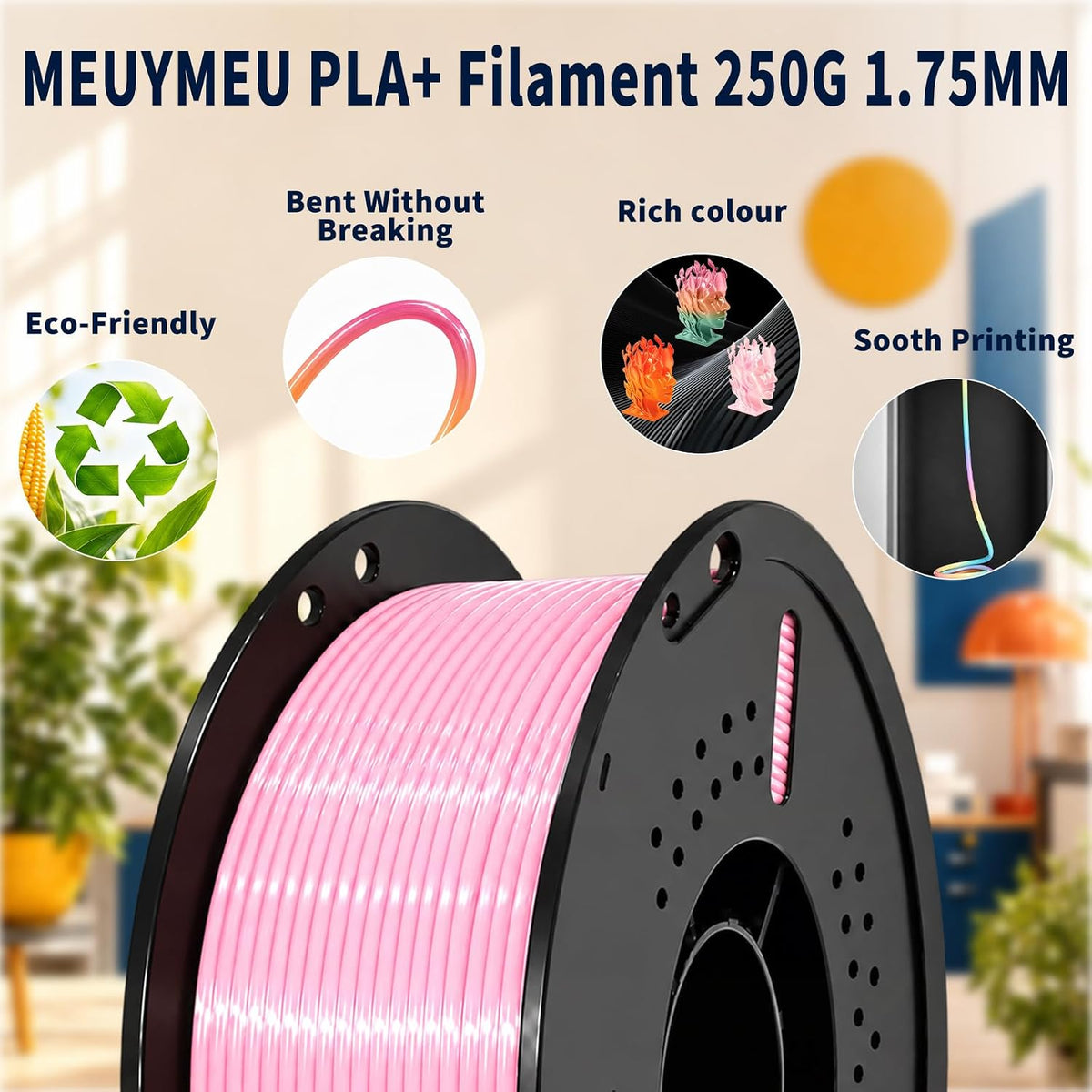 Filamento de impresora 3D de seda rosa y blanco de 0.07 in, 2.2 lbs...