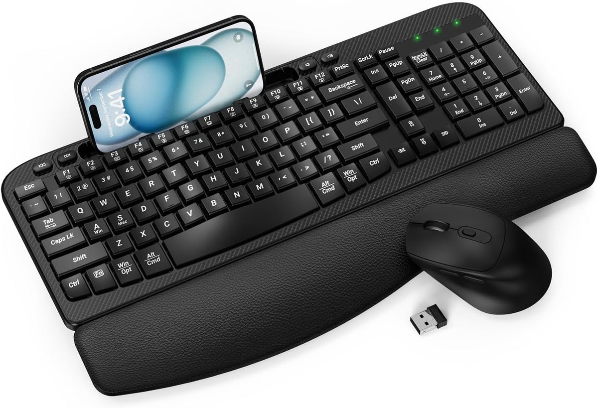 Juego de teclado y mouse inalámbrico, teclas de onda de tamaño comp...