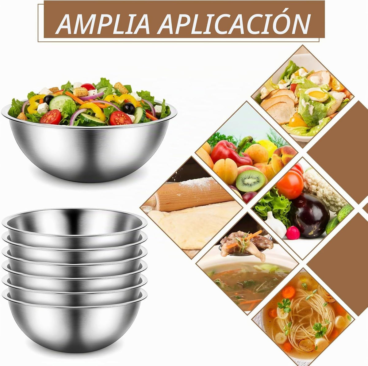 12 cuencos de acero inoxidable para mezclar con graduaciones, cuenc...