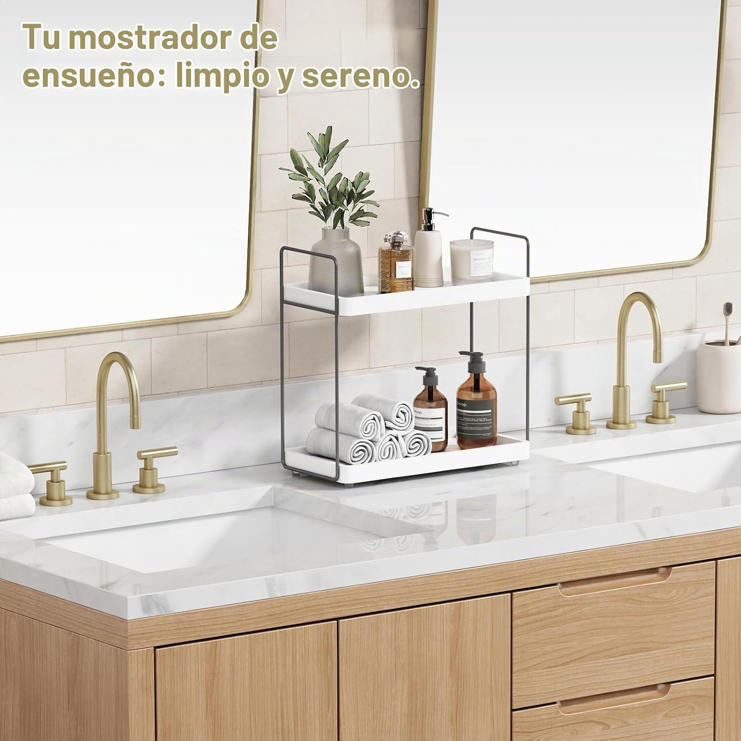 Forbena Organizador de baño blanco para encimera, estante organizad...