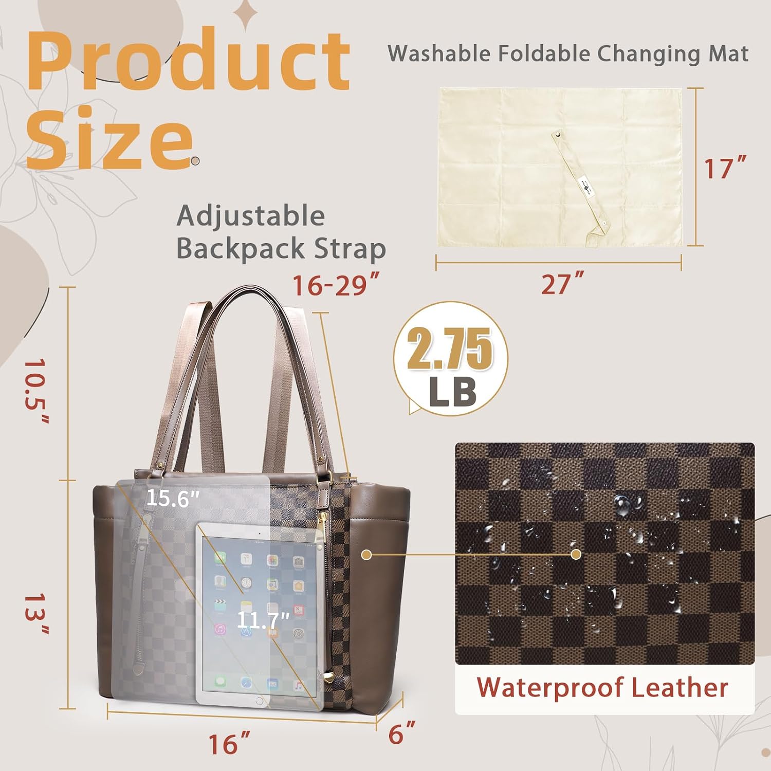 Miss Fong Bolso de pañales de cuero con diseño a cuadros, mochila d...
