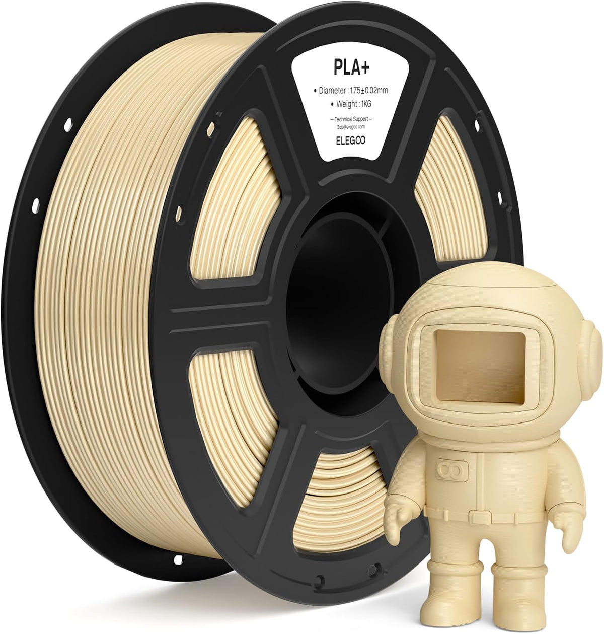 ELEGOO PLA+ Filamento para impresora 3D de 0.07 in, color beige, 2....