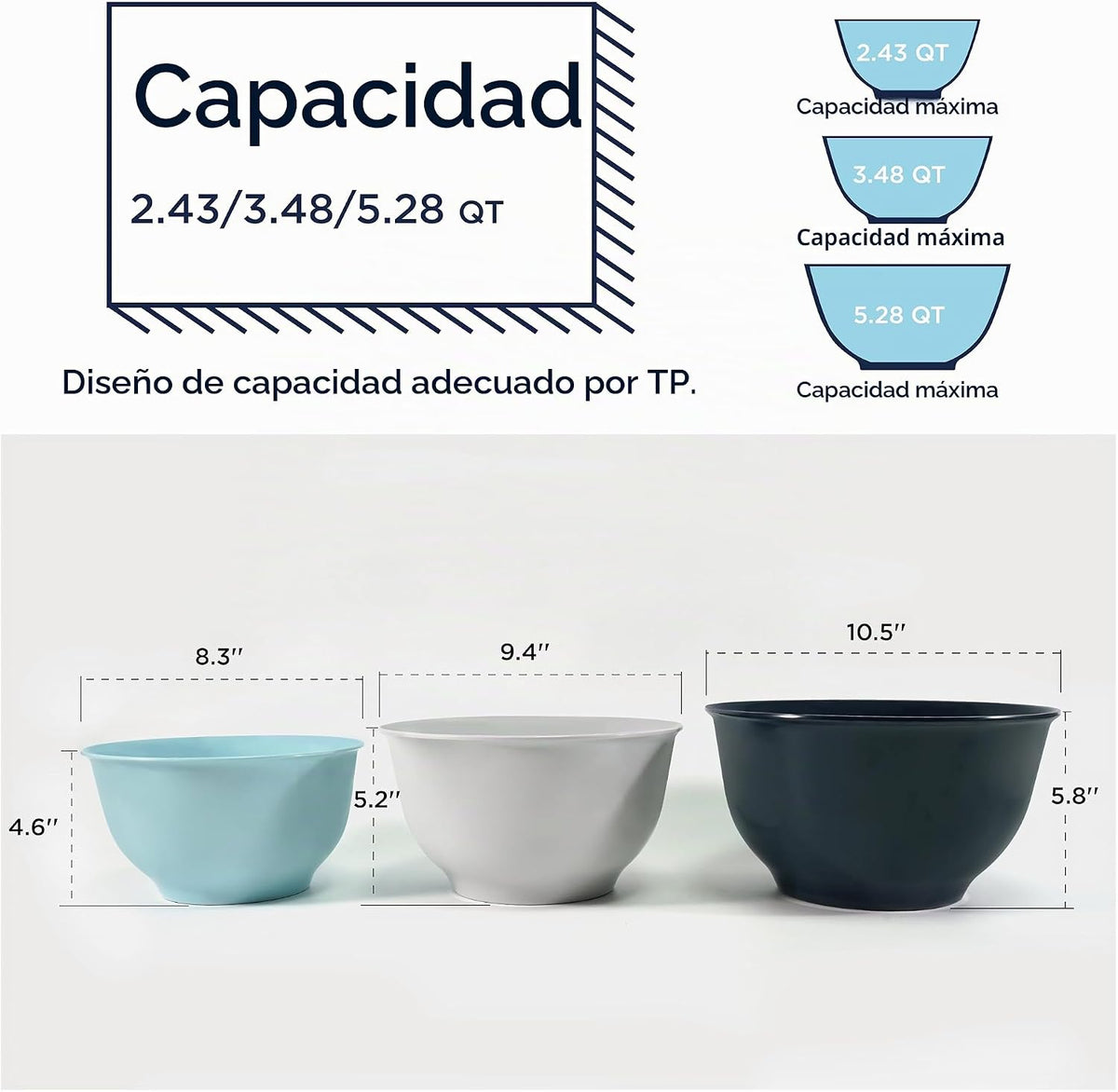 TP Juego de tazones grandes para mezclar con tapas, juego de tazone...